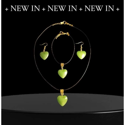 Jade Heart Stone Parure - Gold