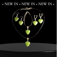 Jade Heart Stone Parure - Silver ..
