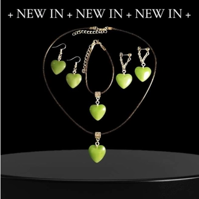 Jade Heart Stone Parure - Silver [FULL SET]