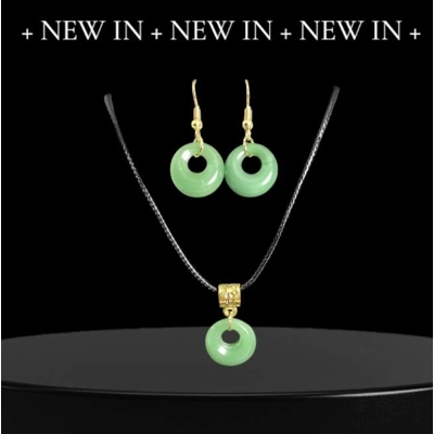 Jade Pendant Jewelry Set - Gold