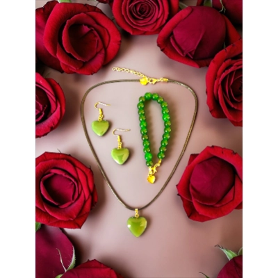 Jade Heart Stone with Bracelet Parure