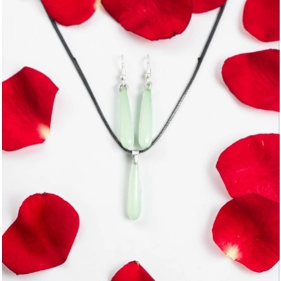 Jade Water Drop Parure - Silver