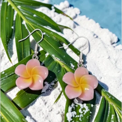 Light Pink Frangipani Flower Earrings
