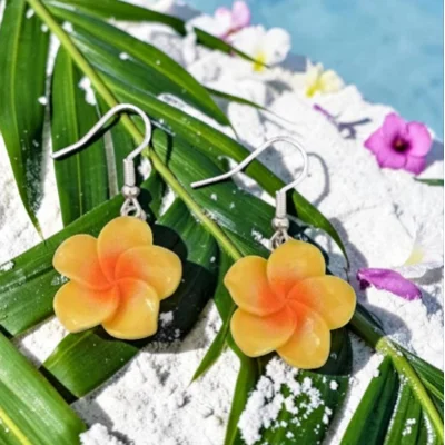 Orange Frangipani Flower Earrings