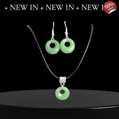 Silver Jade Stone Circle of Serenity Jewelry Set Silver Jade Stone Circle of Serenity Jewelry Set