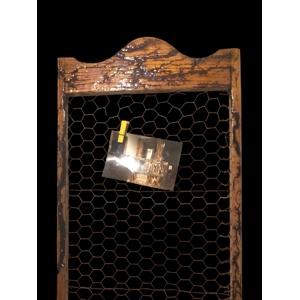 Fractal burnt picture frame with chicken wire