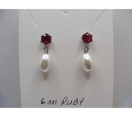 Ruby and Glass Pearl stud earrings