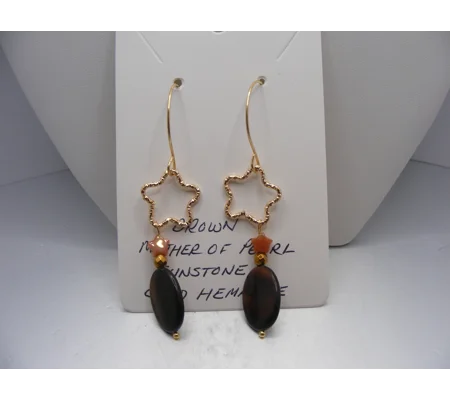 Brown Mother of Pearl and Sunstone Star earrings
