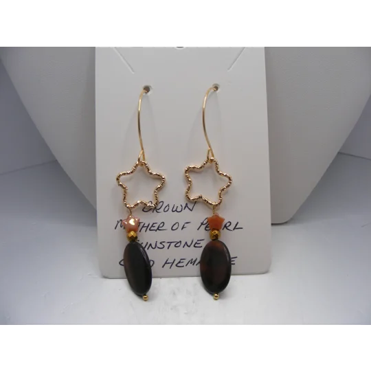 Brown Mother of Pearl and Sunstone Star earrings