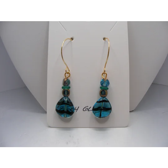 Black Striped Blue Czech Glass earrings