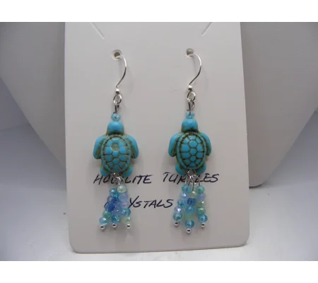 Magnasite Turquoise Turtle and Crystal earrings