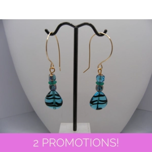 Black Striped Blue Czech Glass earrings
