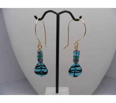 Black Striped Blue Czech Glass earrings