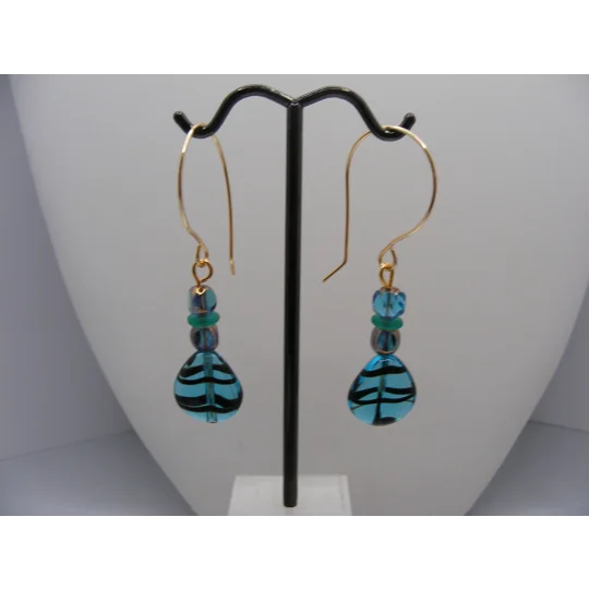 Black Striped Blue Czech Glass earrings
