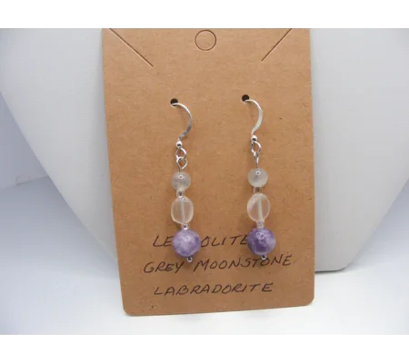 Lepidolite, Moonstone and Labradorite earrings