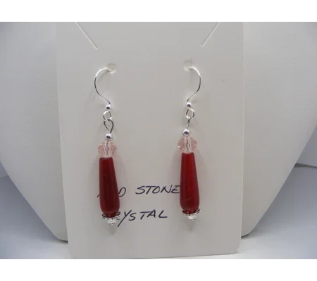 Red Stone and Crystal earrings