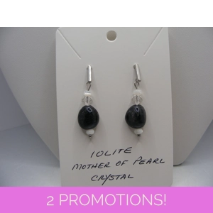 Iolite, Mother of Pearl and Crystal earrings