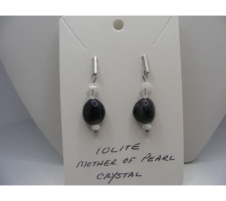 Iolite, Mother of Pearl and Crystal earrings
