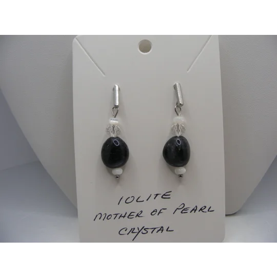 Iolite, Mother of Pearl and Crystal earrings