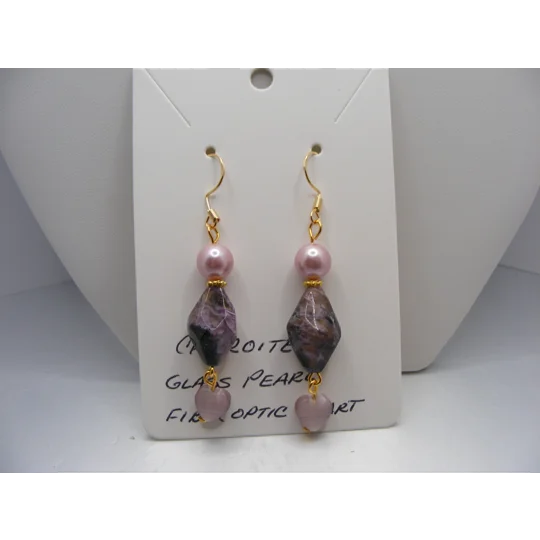 Charoite, Pearl and Heart earrings