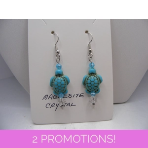 Magnasite Turquoise Turtle and Crystal earrings