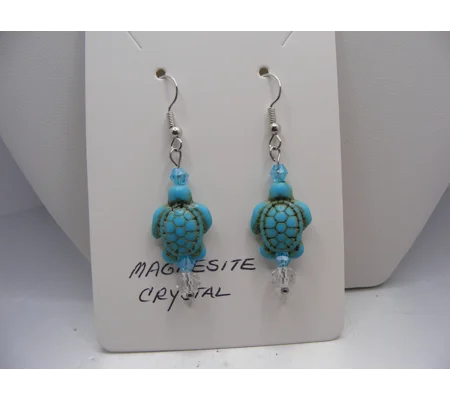 Magnasite Turquoise Turtle and Crystal earrings