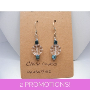 Czech Glass Flowers and Hematin earrings