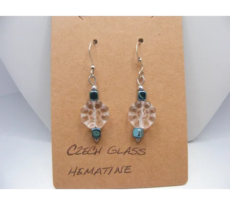 Czech Glass Flowers and Hematin earrings