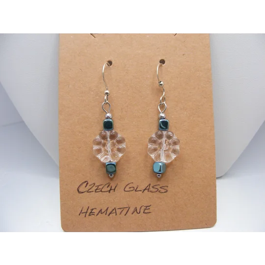 Czech Glass Flowers and Hematin earrings