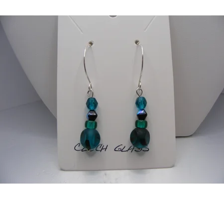 Black Frosted Blue Czech Glass earrings