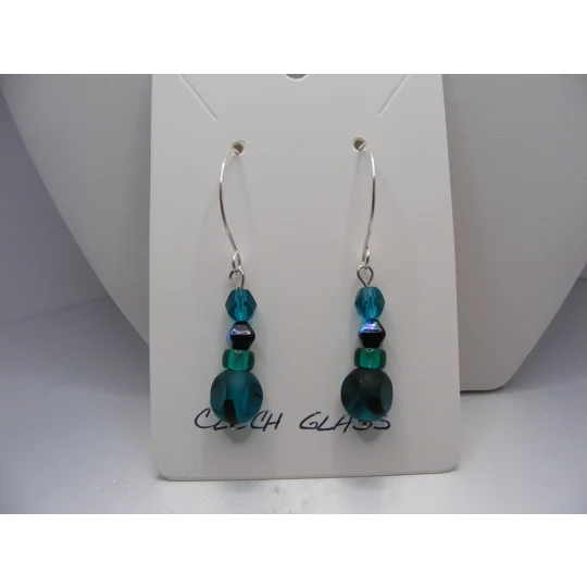 Black Frosted Blue Czech Glass earrings