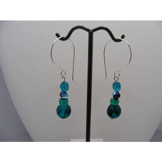Black Frosted Blue Czech Glass earrings