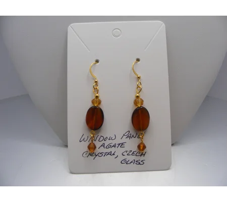 Window pane Agate, Czech glass and Crystal earrings