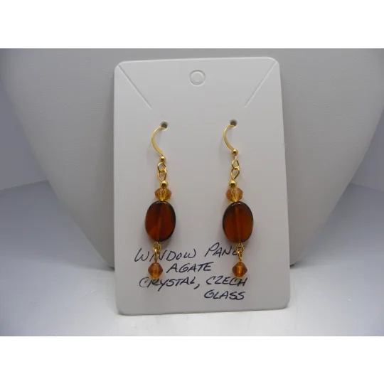 Window pane Agate, Czech glass and Crystal earrings