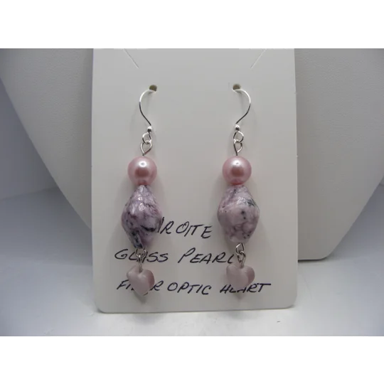 Charoite, Pearl and Heart earrings