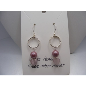 Glass Pearl and Fiber Optic Heart earrings