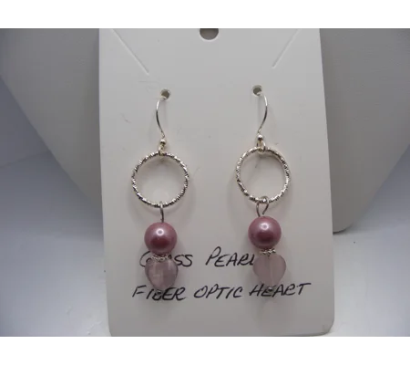 Glass Pearl and Fiber Optic Heart earrings