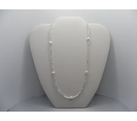 Freshwater Pearl and Silver lined Rocaille Beaded Necklace