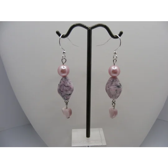 Charoite, Pearl and Heart earrings