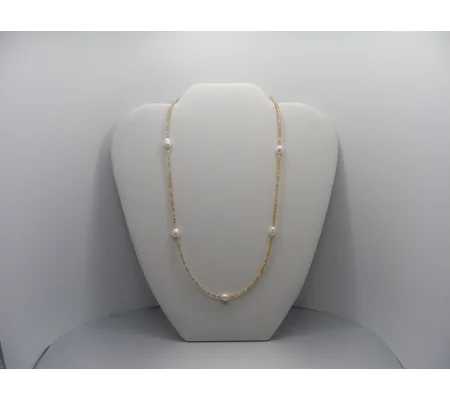 Freshwater Pearl and Gold and Silver Beaded Necklace