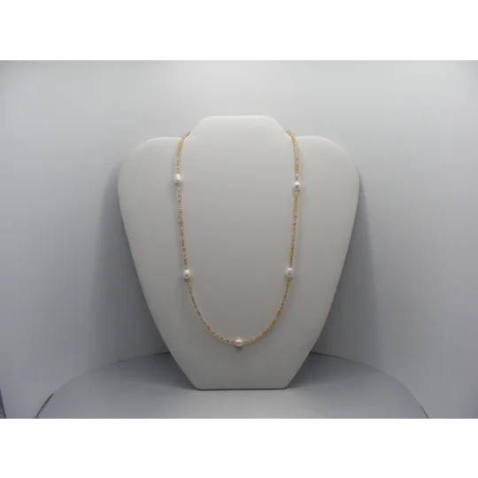 Freshwater Pearl and Gold and Silver Beaded Necklace