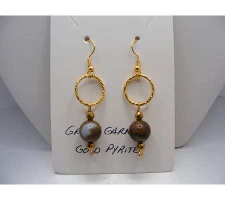 Green Garnet and Gold Pyrite earrings