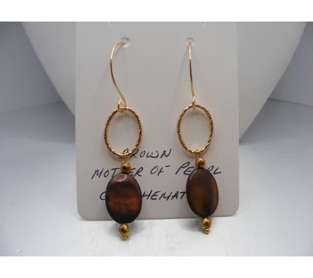 Brown Mother of Pearl and Gold Hematite earrings