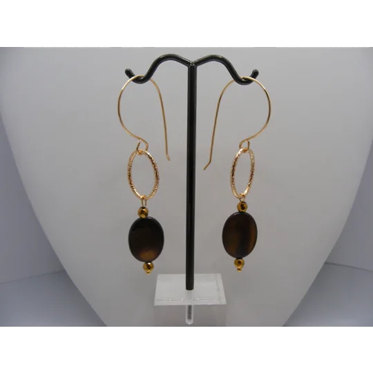 Brown Mother of Pearl and Gold Hematite earrings