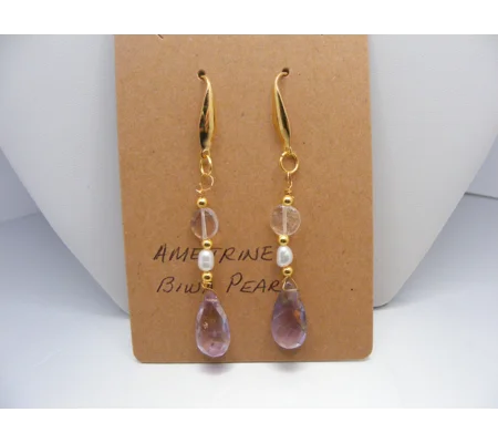 Ametrine and Biwa Pearl earrings
