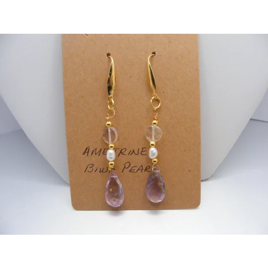 Ametrine and Biwa Pearl earrings