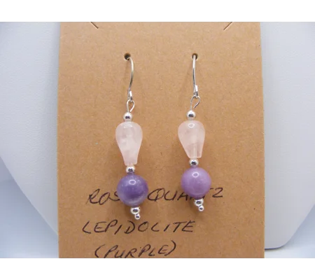 Rose Quartz and Purple Lepidolite earrings