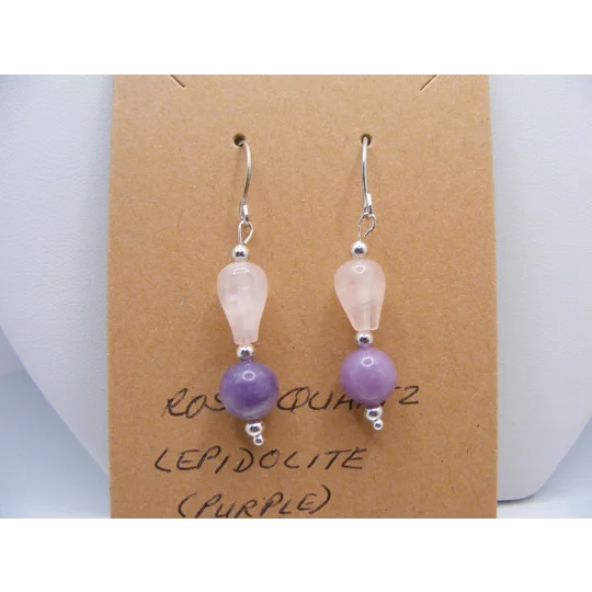Rose Quartz and Purple Lepidolite earrings