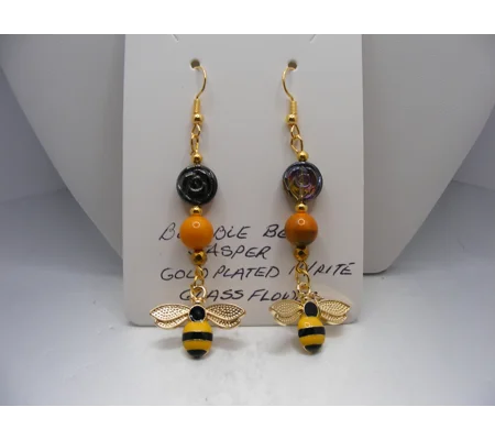 Bumble Bee Jasper, Glass & Bee Charm earrings