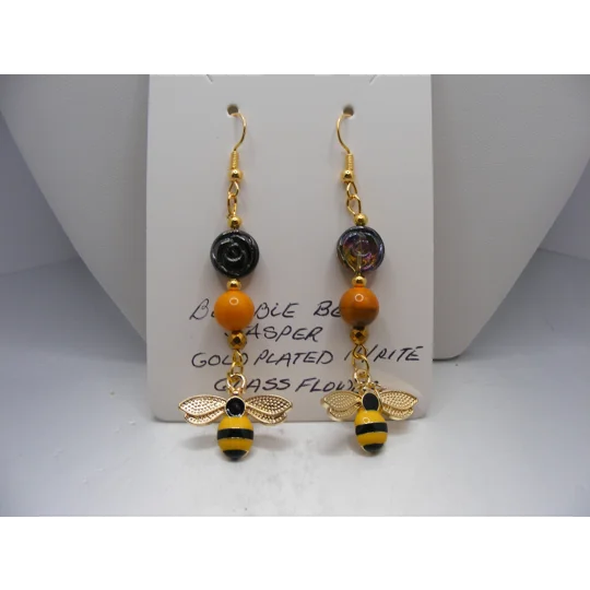 Bumble Bee Jasper, Glass & Bee Charm earrings